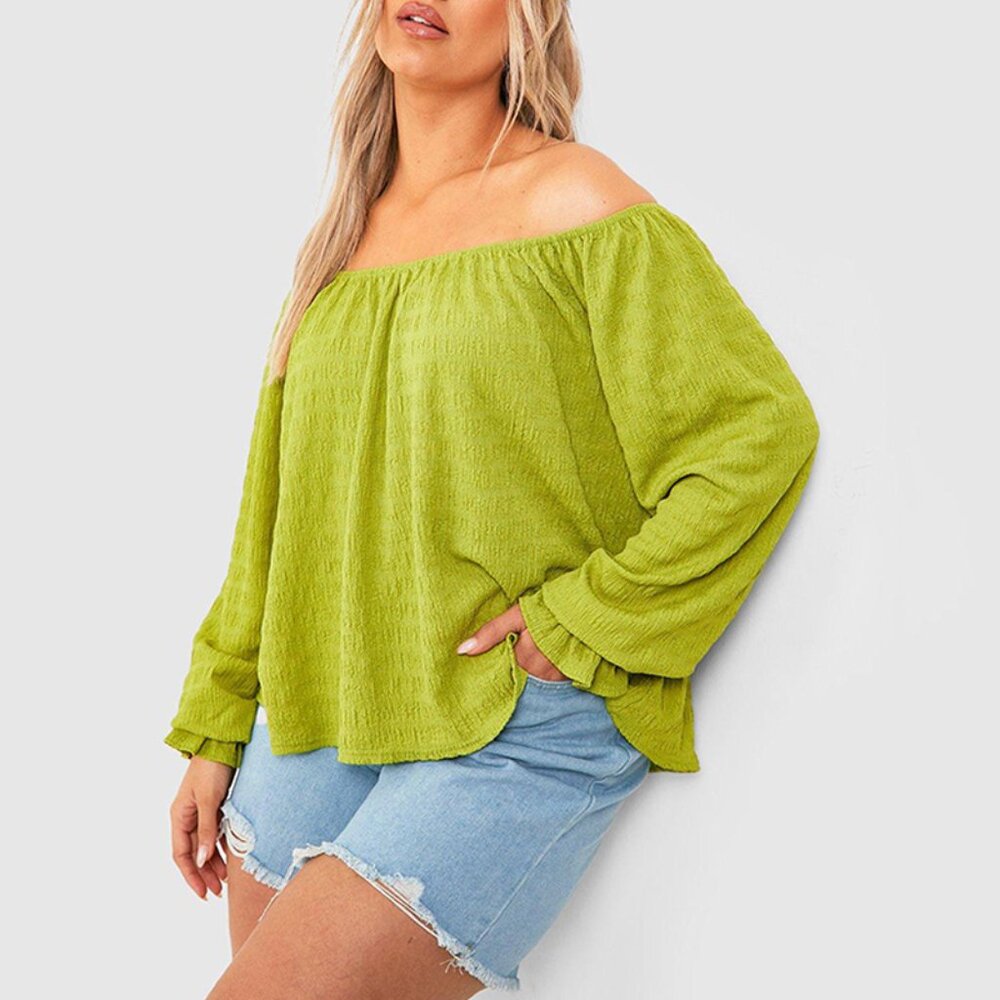 Boho Textured Bardot Swing Top